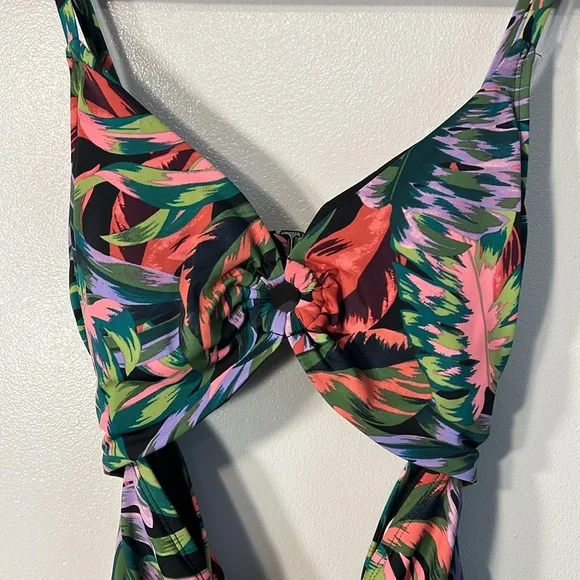 Time & Tru One Piece Swim Suit Black, Purple, Pink, green Floral print Sz 12-14 - Picture 2 of 8